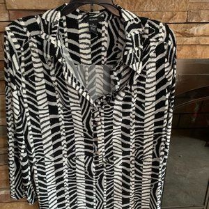 Alfani Blouse, made in Philippines, black and white short strip blouse